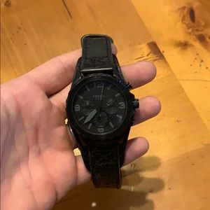 Fossil watch with fossil black leather band